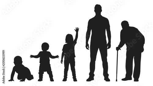 Fotografi Human life cycle silhouettes depicting age progression from infancy to elderly i