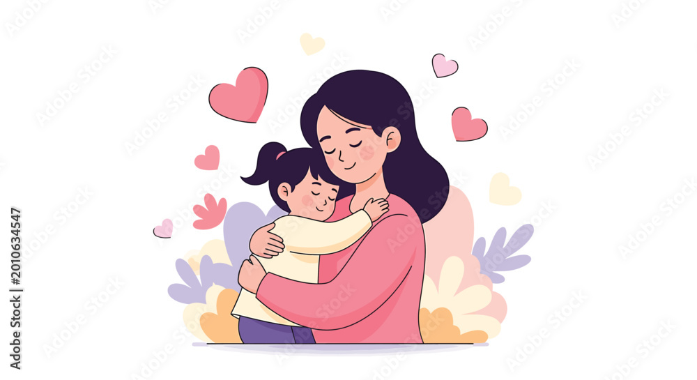 Obraz premium Heartfelt Embrace: Capturing a tender moment of love and protection, a mother tenderly cradles her child, expressing boundless affection.