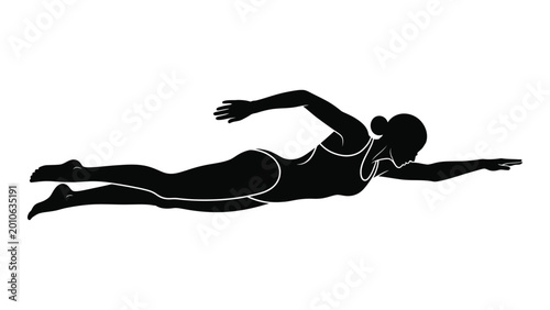 Konstfotografi Swimmer silhouette black and white illustration of a woman swimming freestyle on