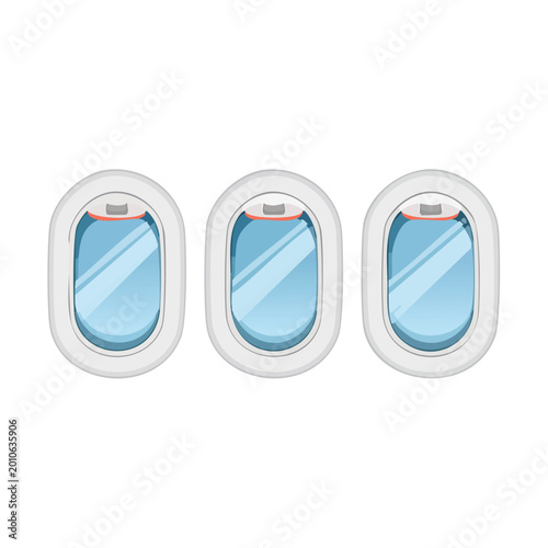Three airplane windows illustration against white background for design