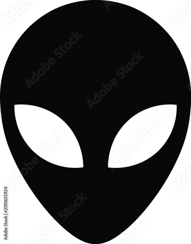 Black alien head silhouette with glowing eyes for sci fi and horror design projects