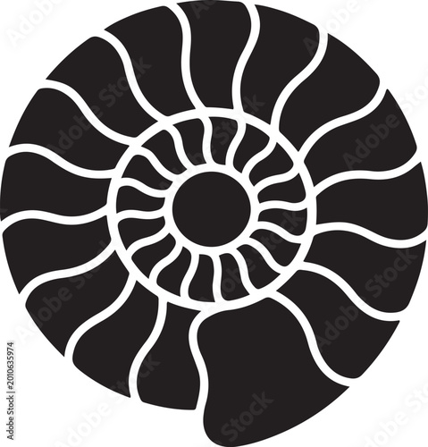 Foto Vector flat black ammonite silhouette logo isolated