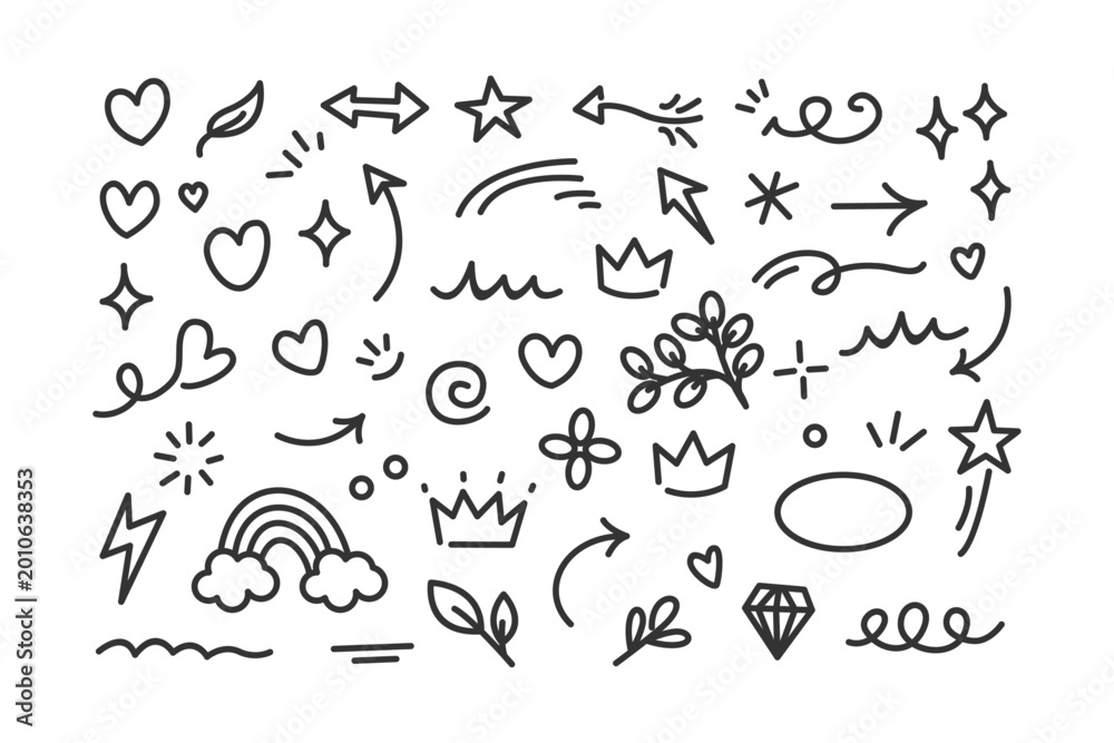 Fototapeta premium Collection of whimsical hand-drawn doodle icons for creative design projects