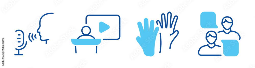 Obraz premium Voice and communication icons for video and interaction. Editable stroke
