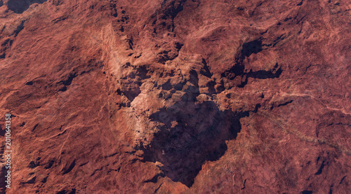 Obraz na plátne Aerial Red Rock Martian Landscape 3D Rendering of Rugged Desert Terrain From Abo