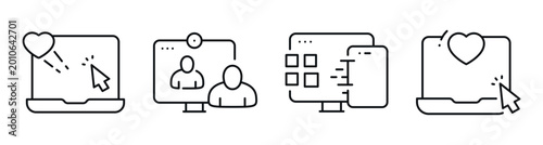Photos Laptop and monitor icons showing user interaction and favorites on white