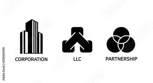 Business Entity Icons: Corporation, LLC, Partnership