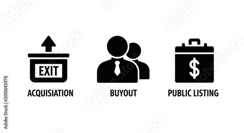Business Exit Strategies: Acquisition, Buyout, Public Listing Icons