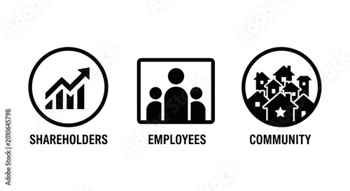 Shareholders, Employees, Community: Business Stakeholders Icons