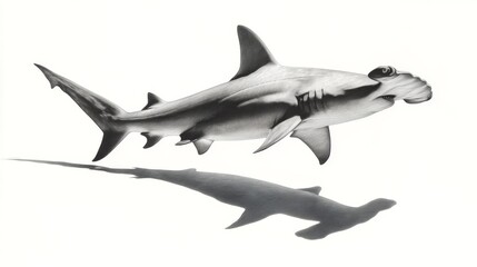 A sleek shark gliding through water highlights the beauty of marine life. The monochrome style emphasizes details and shadows. Ideal for nature lovers and ocean enthusiasts. AI