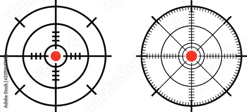 Schilderij op canvas Reticle icon set, two crosshair sights with red dot showing target acquisition accuracy aiming focus and precision design