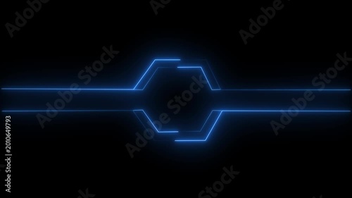 blue neon hexagon frame loop animation with black background.