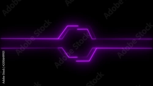 purple and neon hexagon frame loop animation with black background.