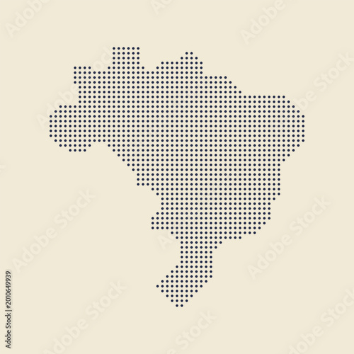 Stylized dotted halftone map of Brazil on beige vintage background. Minimalist retro design ideal for posters, prints, travel, and geographic projects.