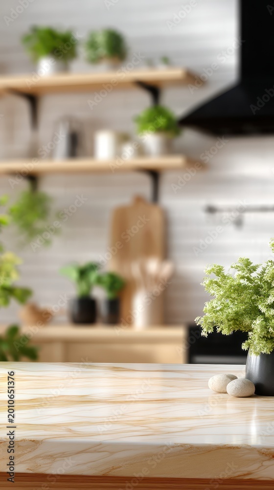Fototapeta premium Minimal kitchen backsplash with shelf and utensils, modern interior detail, clean home design, simple lifestyle concept.