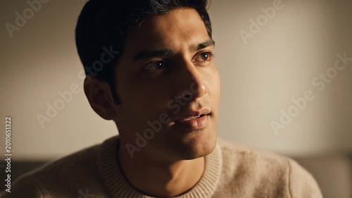 A man looks down thoughtfully as if deep in thought.