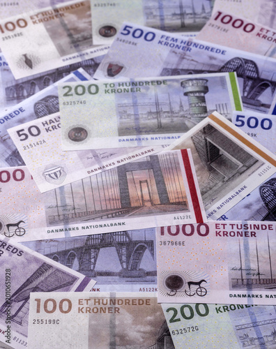 Foto Money, currency of Denmark, Danish krone banknotes