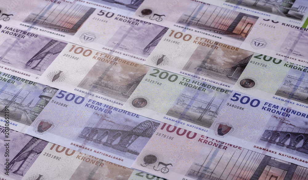 Obraz premium Money, currency of Denmark, Danish krone banknotes. Denmark, Danish money