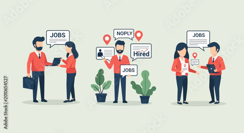 Foto Job Search and Hiring Process Illustration: People finding employment and career