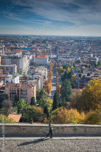View on Bergamo city in autumn sunny day, Italy