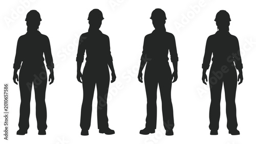 Bild auf Leinwand Construction worker silhouettes wearing hard hats isolated on a white background