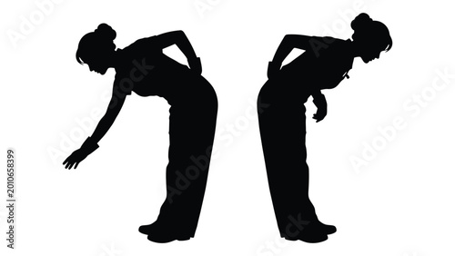 Foto woman silhouette bending over two poses against white background high quality pr