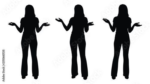 Canvastavla woman silhouette with outstretched hands three poses isolated on white high qual