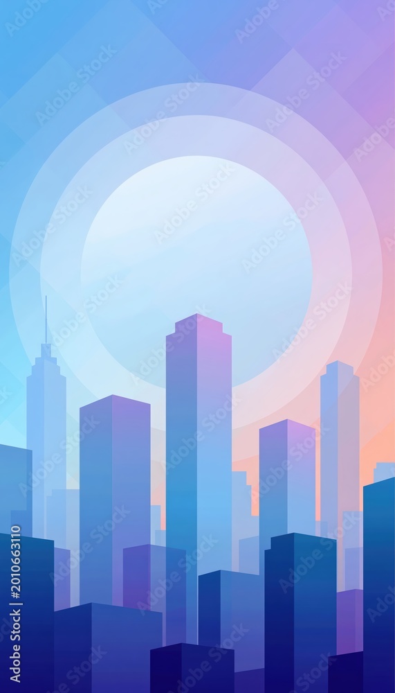 Fototapeta premium Modern apartment buildings with translucent protective arc on pastel gradient