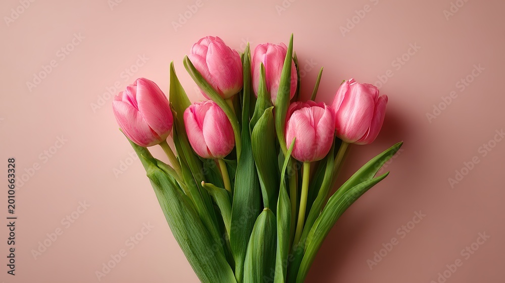 Obraz premium Pink Tulips Bouquet on Soft Pink Background Wallpaper