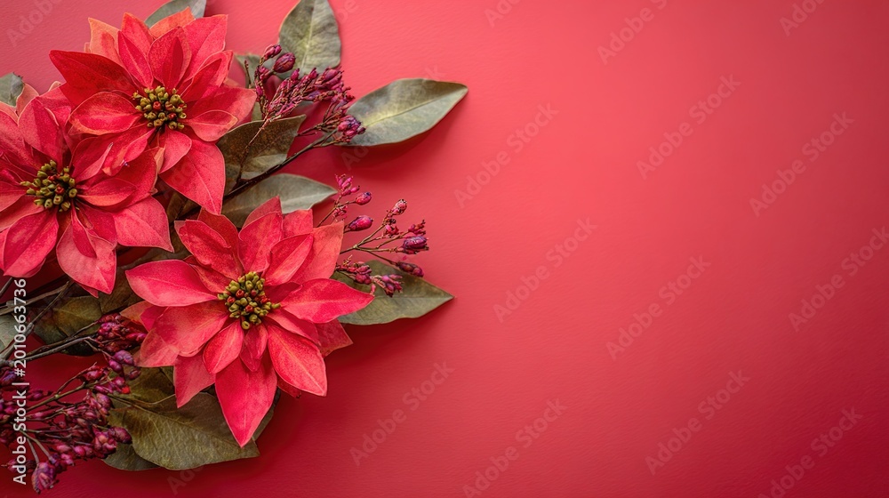 Obraz premium Red Poinsettia Flowers on Red Background iPhone Wallpaper