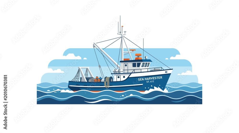 Fototapeta premium Professional Commercial Fishing Trawler Boat Illustration.