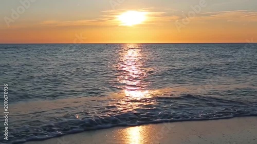 Summer golden sunset sea sky landscape.	