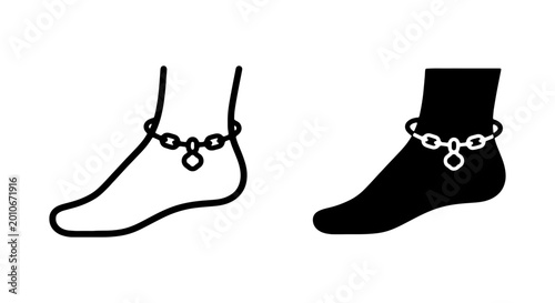 Foto Anklet Icon Set, Foot Jewelry Vector, Fashion Accessory Graphics, Simple Line Ar