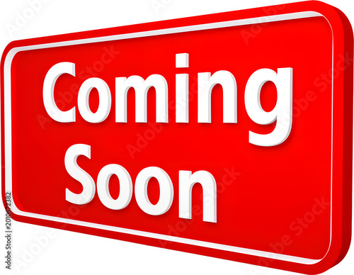 bold rectangular red Coming Soon signboard for marketing and product launch, isolated graphic