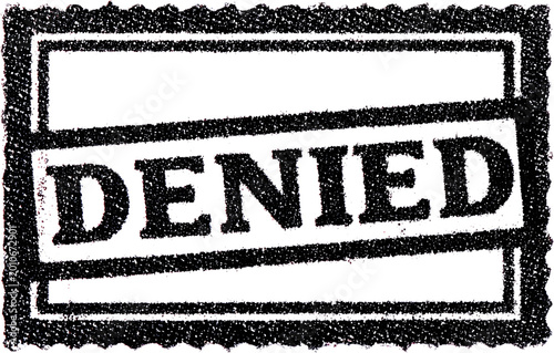 rectangular black ink DENIED stamp imprint for business status rejection, isolated graphic