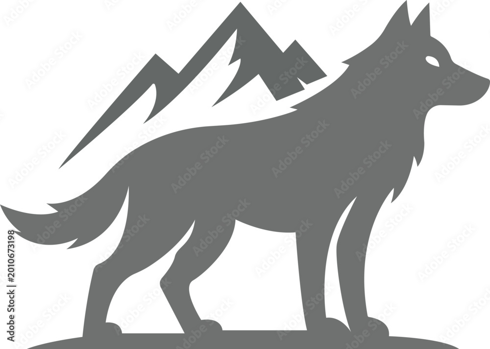 Fototapeta premium Wolf and Mountain Silhouette Illustration