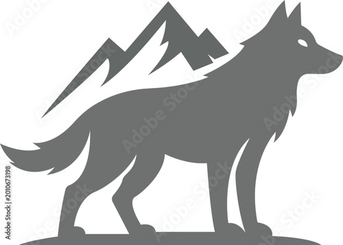 Wolf and Mountain Silhouette Illustration