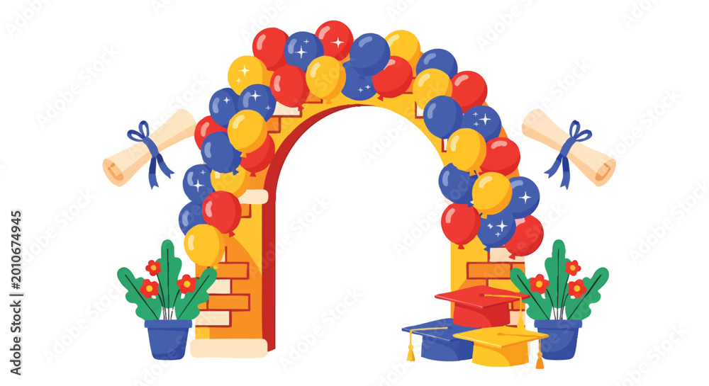 Fototapeta premium Graduation Arch with Balloons and Diplomas.