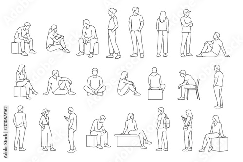 Fotografía Collection of CAD Line Drawings of People Poses for Architectural Design and Urb