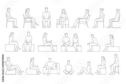 Foto CAD People Assets Diverse Figures in Various Sitting Poses, Perfect for Architec