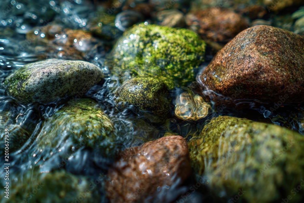 Obraz premium Smooth river stones with moss