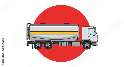 Vector Illustration of a Fuel Tanker Truck on Red Circle
