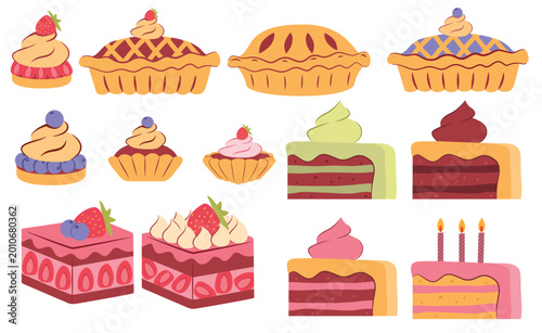Pistachio cake. The wedding cake. Strawberry cake. Sweet desserts.Apple pie.Thanksgiving Day.Tart with jam.Chocolate cake slice.