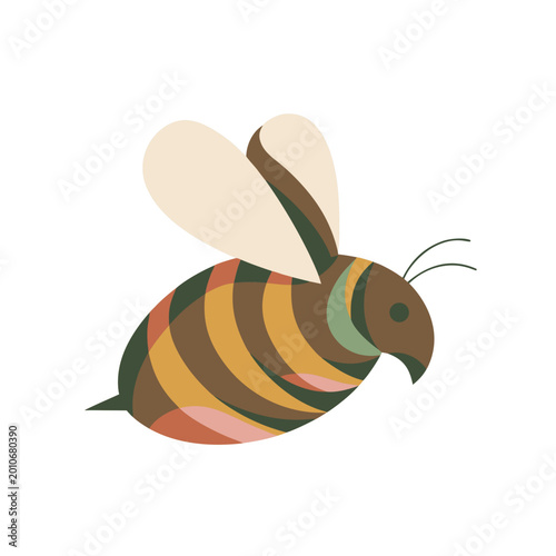 flat stylized bee icon with striped body muted earth tones whimsical