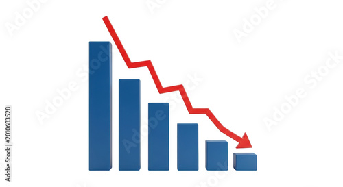Free Download 3 d bar chart with a red zigzag trend line showing a downward economic decline, isolated on transparent background - GFXLoad