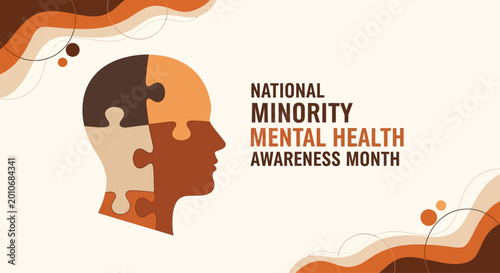 Fényképezés National Minority Mental Health Awareness Month illustration with puzzle head