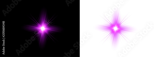 Vibrant pink starburst light effect abstract glowing flare for digital design and visuals. vector illustration on transparent background.