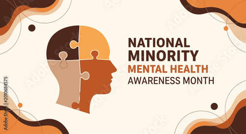Fényképezés National Minority Mental Health Awareness Month concept with human head puzzle