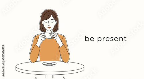 Obraz na plátně A peaceful woman drinking coffee while being present and mindful.