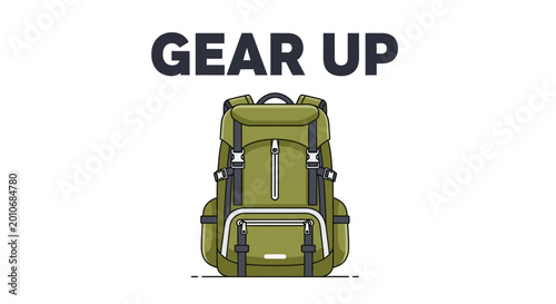 Schilderij op canvas Green hiking backpack vector illustration with gear up text.